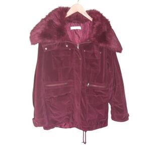 New York & Company Womens Burgundy Zip and Snap Front Removable Fur Size XL